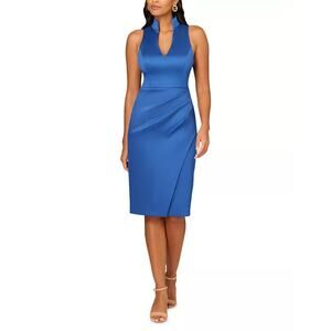 AIDAN MATTOX Mikado Midi Dress Size 10 Blue Satin Sleeveless Cocktail Party NWT